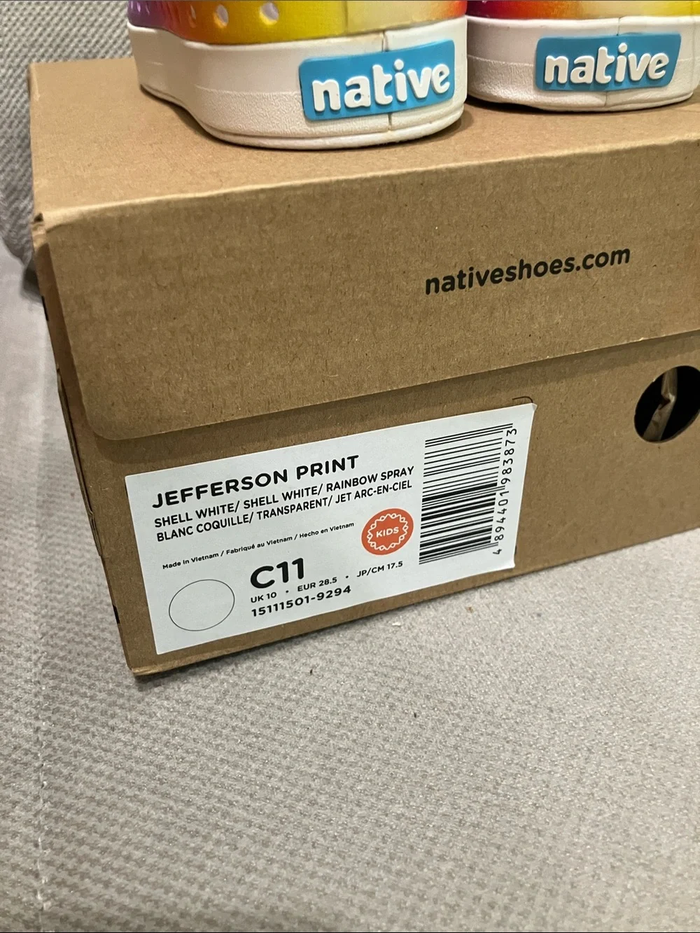 NEW IN BOX NATIVE Kids Rainbow Gradient Slip-On Shoes - Multi SIZE C11